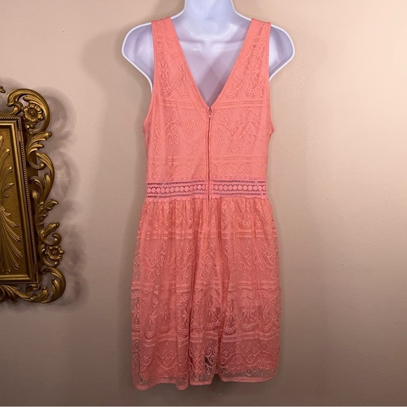 Juniors XL Forever 21 Peachy Pink Embroidered Lace Dress Lined Boho Sleeveless - Picture 3 of 15